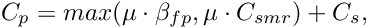 \[ C_{p} = max(\mu \cdot \beta_{fp}, \mu \cdot C_{smr}) + C_{s} , \]
